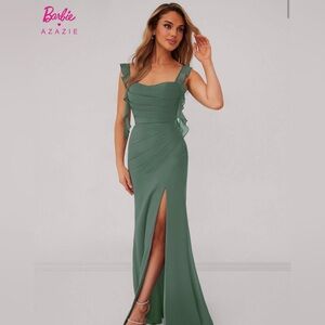 Sweetheart Pleated Ruffle Chiffon Mermaid Dress Eucalyptus colored